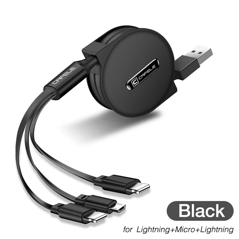 Cafele 3 в 1 Выдвижной USB кабель для iPhone Micro usb type C плоский кабель Быстрая зарядка для iPhone кабель+ Micro USB+ type-C