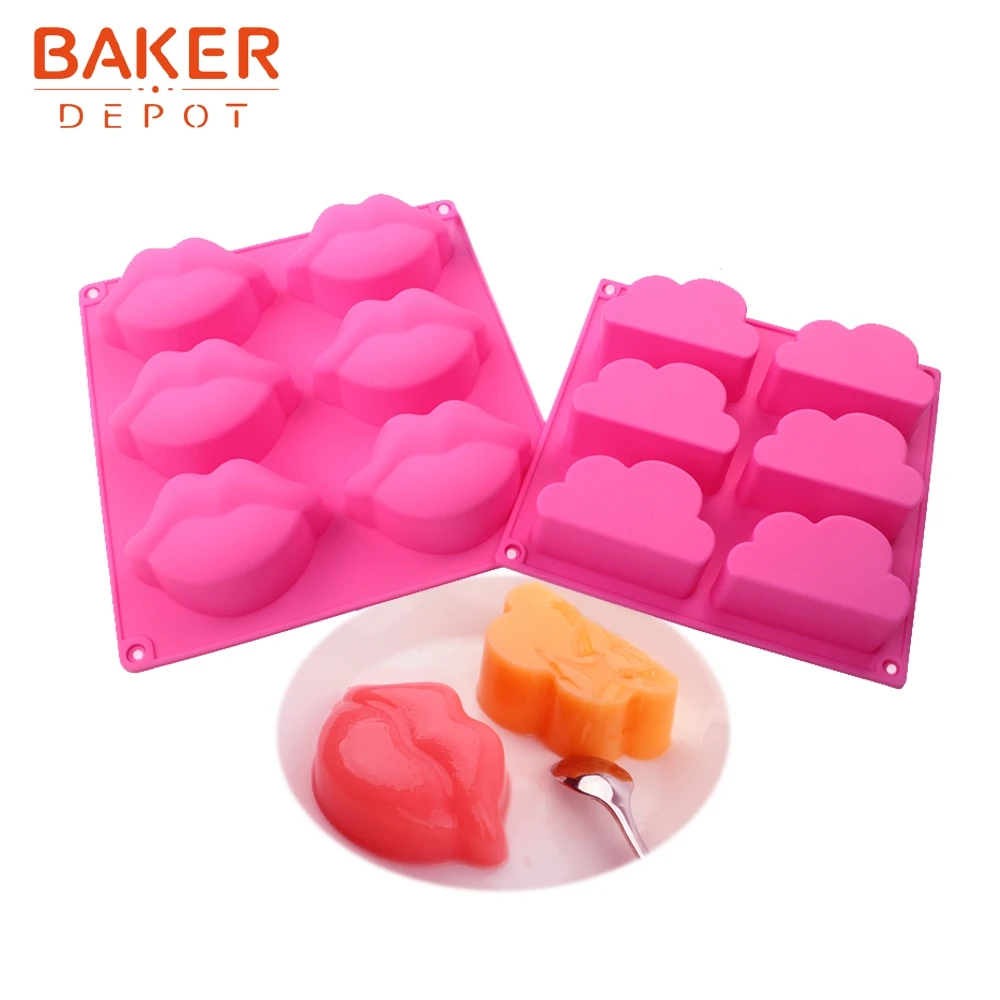 

BAKER DEPOT Cloud Silicone Mold for Pudding Mousse Cake Lip Shape Handmade Soap Tool Jelly Cake Pastry Bread Baking Form 6 hole