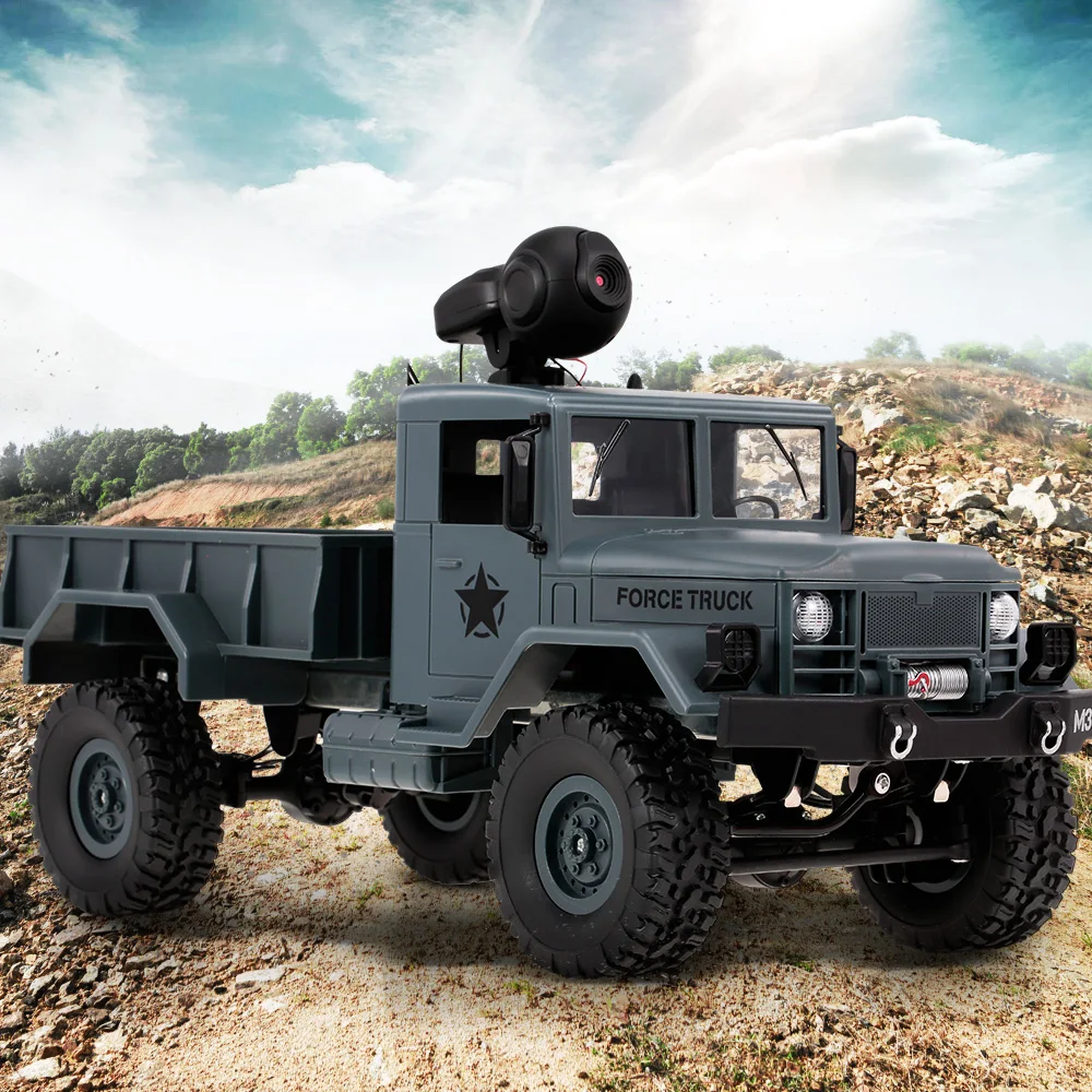 

RC Car FY001A 1:16 Cars with Camera 480P 2.4GHz 4WD 3000G Load Military Truck Off-road RC Car Crawler LED Headlights for Kids