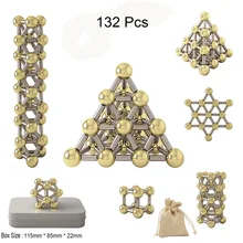 Новинка 132 шт. Магнитный Строительный набор игрушек, магнитные палочки и позолоченные шарики строительные блоки игрушки-Непоседы, 3D металлические игрушки-головоломки