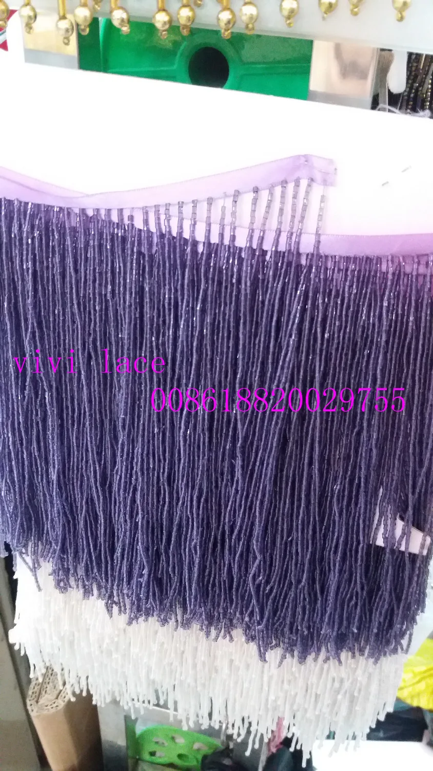 cheap 5 yards bag l193# purple beads tassel fringe 15cm width for decoration dress fashion designer