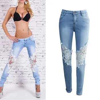 

Lace Jeans Women 2018 Ladies Floral Embroidery Jeans Casual Hollow Out Womens Denim Skinny Pencil Pants Streetwear Clubwear XXL