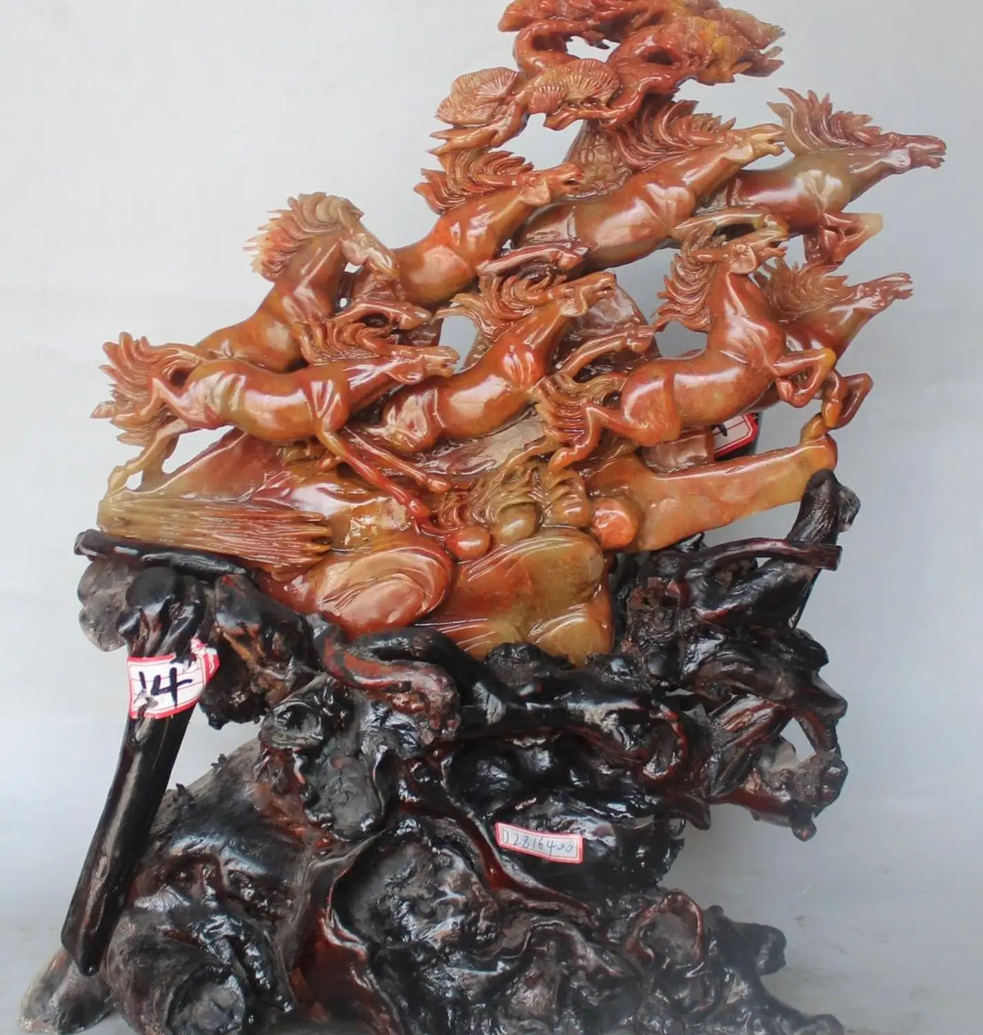 

18" Chinese Shou Shan Stone Successful Running 8 Horse Horses Animal Statue