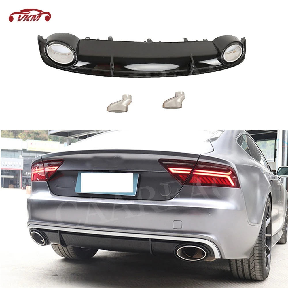 

Rear Lip Diffuser Spoiler with Exhaust Muffler Tips For Audi A7 Sport 2016 2017 2018 RS7 Style PP Car Bumper Apron Guard Plate