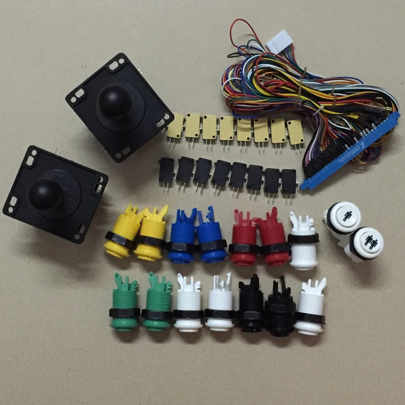 

Arcade game DIY parts kit with 2 Happ Joysticks 16 Push Buttons and 1 Jamma loom Cable