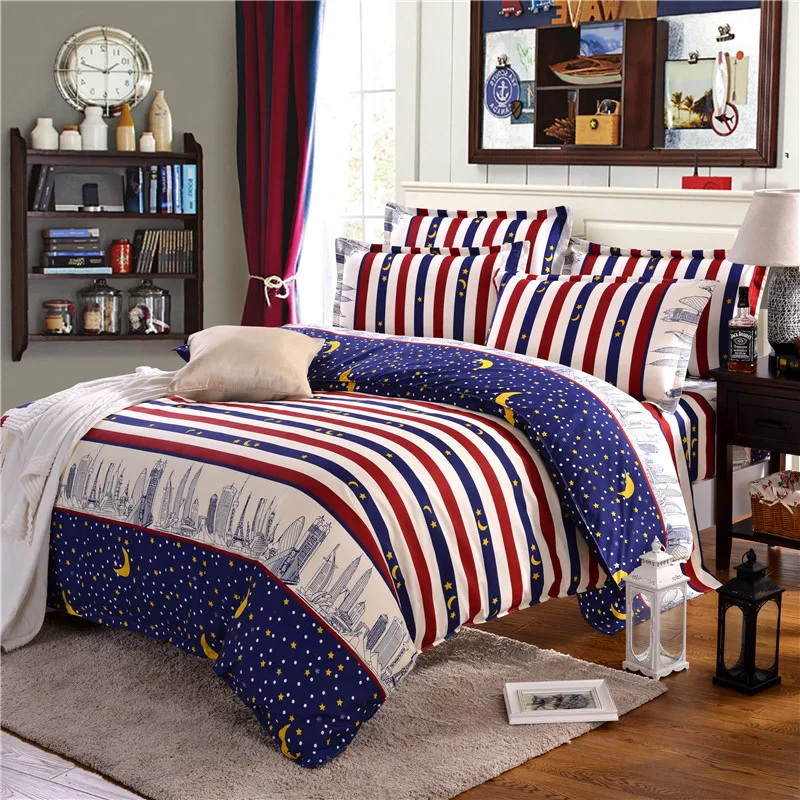 

Stylish Color Striped British Style Bedding Sets 4Pcs Bed Linings Duvet Cover Bed Sheet Pillowcases Cover Set 100% Polyester