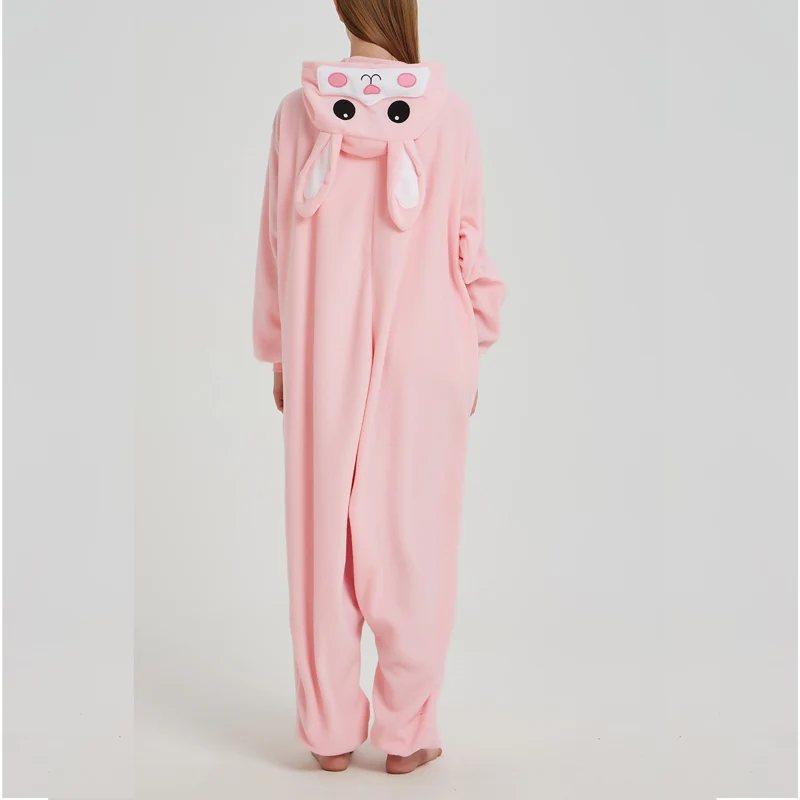 Розовый кролик Kigurumi для мужчин женщин животного Пижама комбинезон в виде костюма