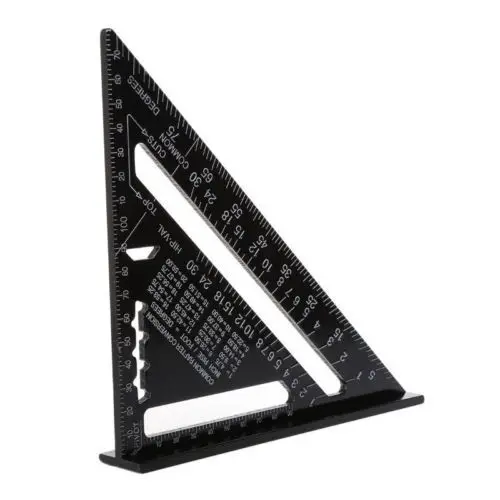 Треугольная линейка, измерительный инструмент из черного алюминиевого сплава, квадратная направляющая для строительства плотника, деревообработки 7" /185 мм
