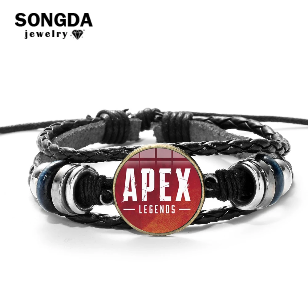 

SONGDA Apex Legends Bracelet Game Logo Printed Charm Wood Bead Casual Multilayer Braided Leather Bracelet Game Periphery Jewelry