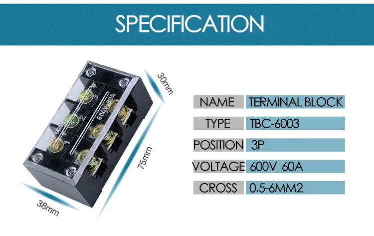 TBC-603 60A 3P 6 винтов разъем Клеммная колодка доска провода проводки разъемы фиксированные клеммы контактный линии 3 полюса 0,5-6MM2