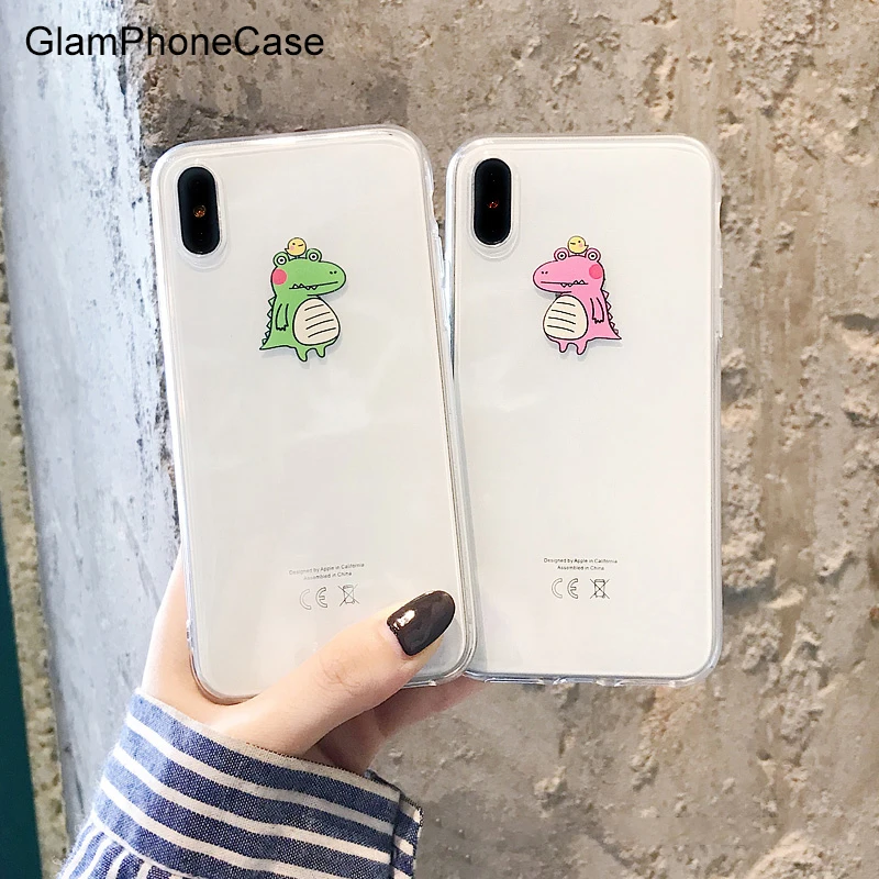 

GlamPhoneCase Couple Cartoon Dinosaur Phone Case for iPhone XS Max XR XS X 8plus 8 7plus 7 6S/6 Plus Soft Tpu Back Cover