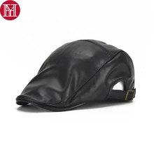 Для мужчин натуральная кожа овчины береты Шапки осень-зима Для мужчин Повседневное из натуральной овчины Кожа Кепки s открытый козырек газетчик Кепки