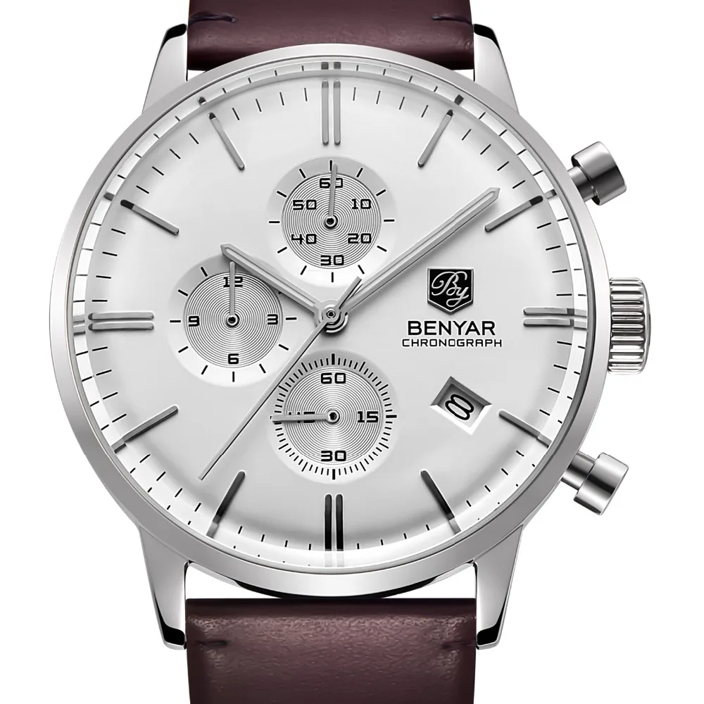 

BENYAR New Fashion Luminous Leather Strap Multifunction Watches Men Quartz Watch Waterproof Wristwatches Male Table Relojes
