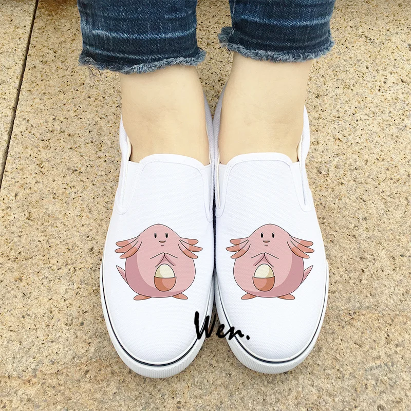 Wen Design Cute Pokemon Chansey Shoes Slip On Flats Shoes White Black 2 Colors Anime Canvas ...