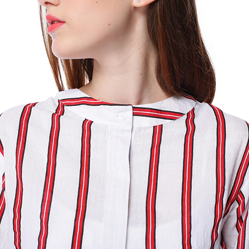 Женский топ в полоску с круглым вырезом Повседневная красная блузка длинными