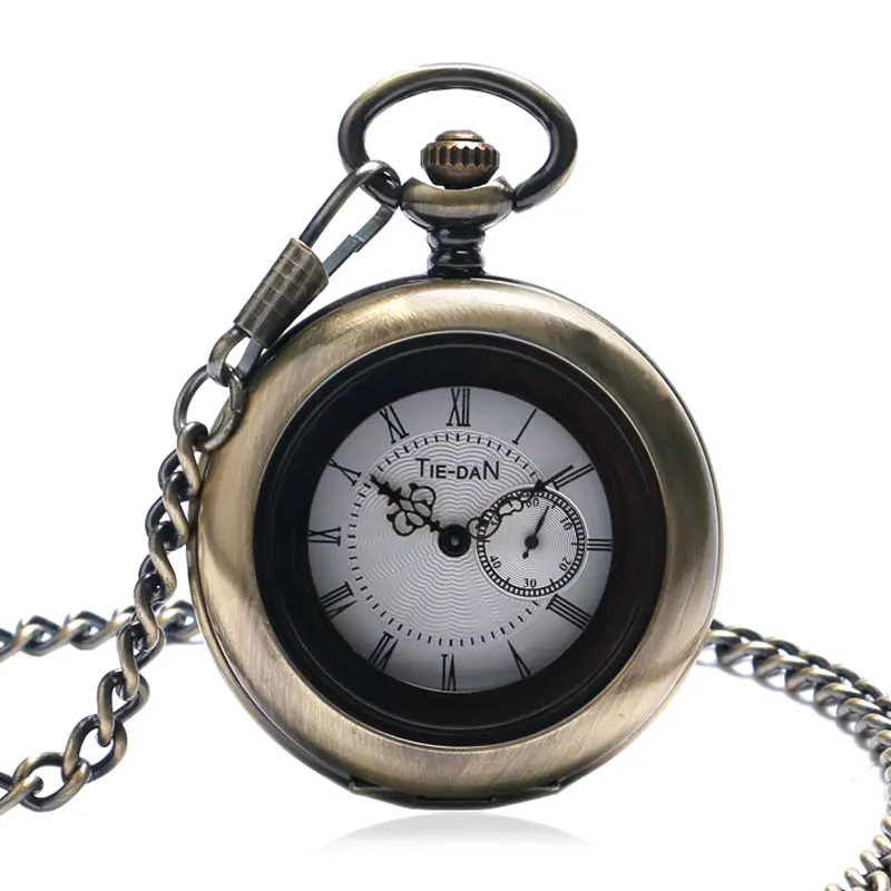 

Vintage Half Hunter Small Second Hand Design Pocket Watch Women Men Quartz Watches with 30MM Chain P1033C