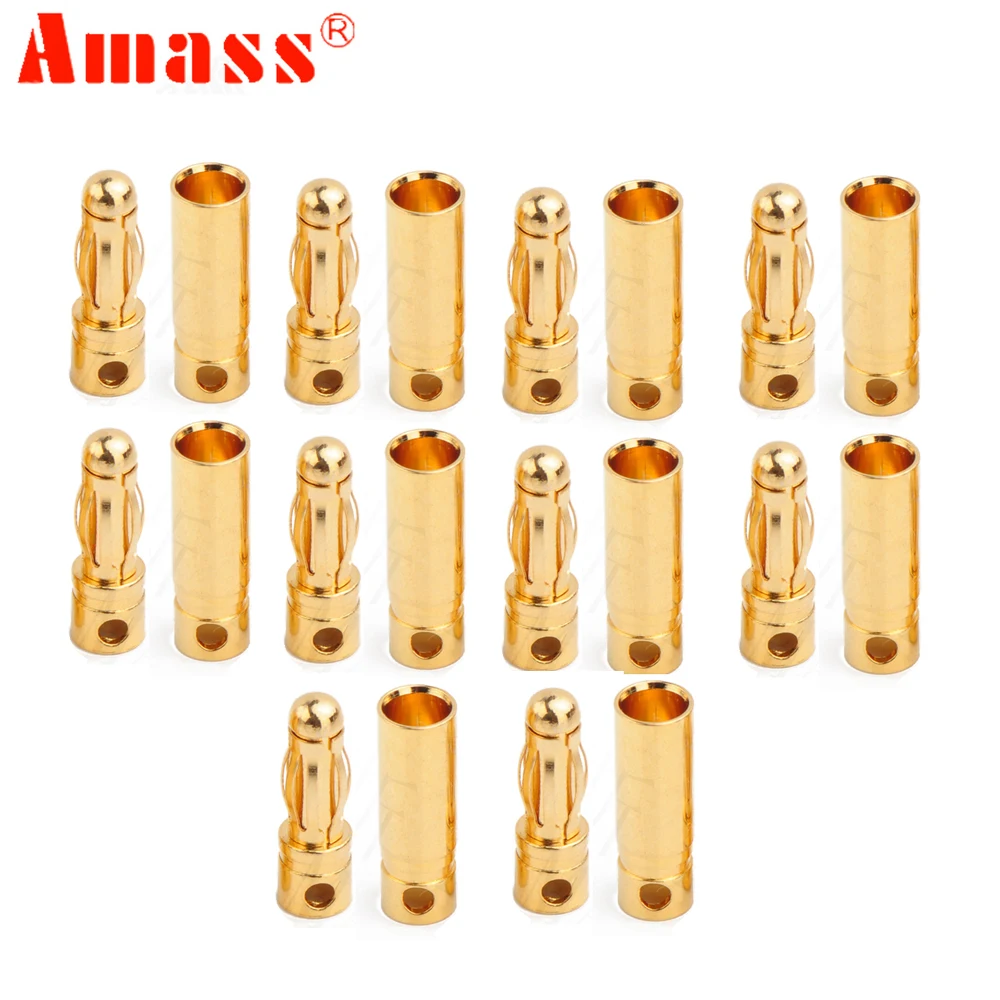 

10 pairs Amass AM-1003B 4.0mm banana plug and socket 24k gold connector banana plug For RC Battery