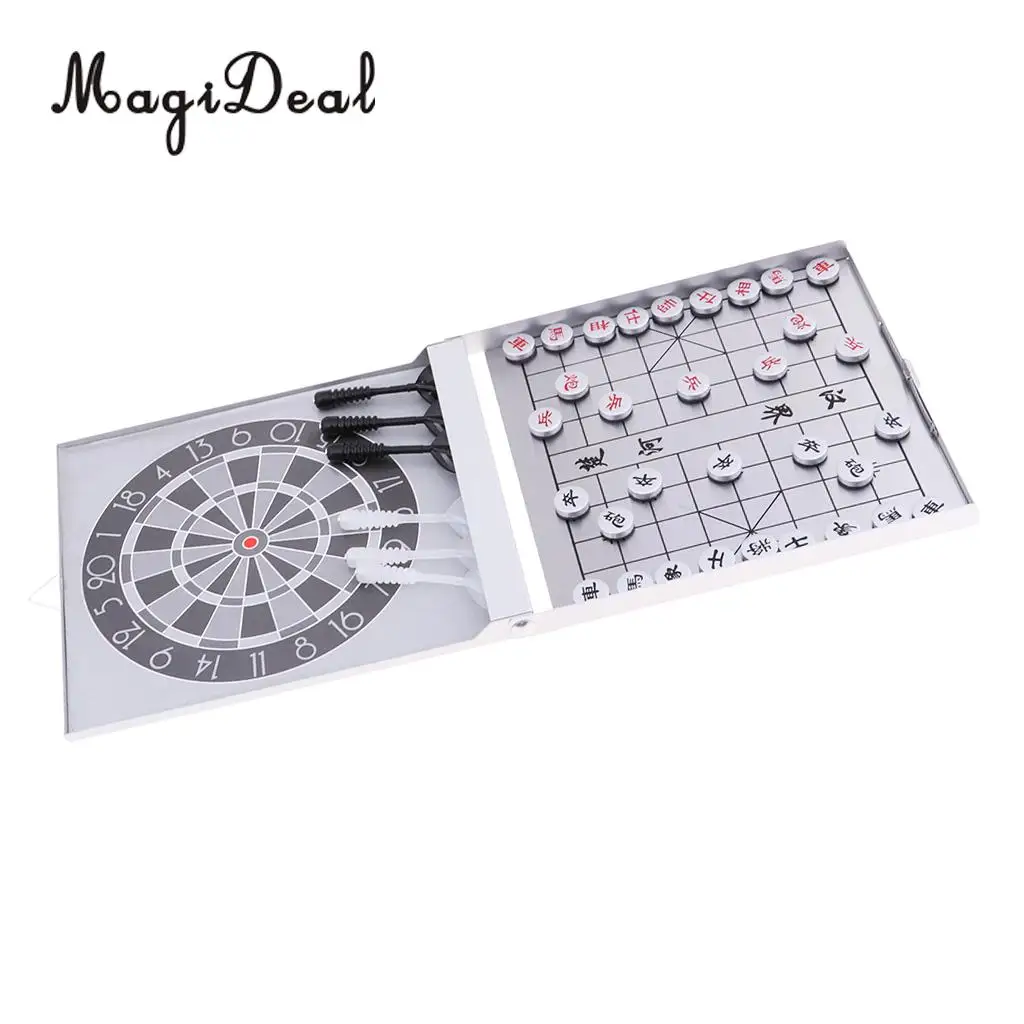 MagiDeal 2 in 1 Portable Mini Magnetic Chinese Chess Checkers Pieces Set XiangQi Chess with Darts Board Family Game Kids Toy