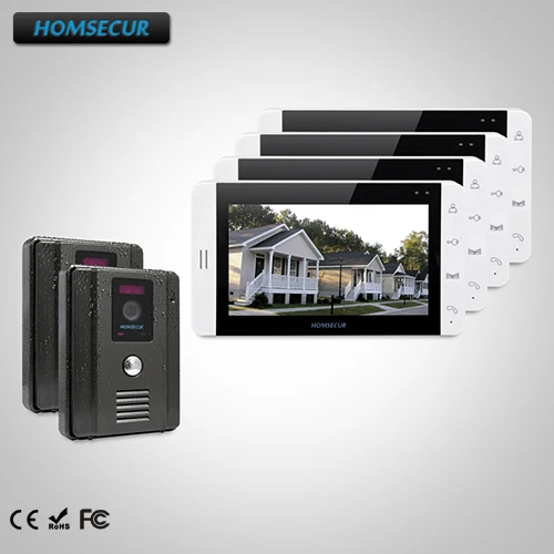 HOMSECUR 7 "видео и аудио Smart дверные звонки + Сенсорный домофон для охранных 2C4M: TC011-B камера (черный) TM703-W мониторы (белый)