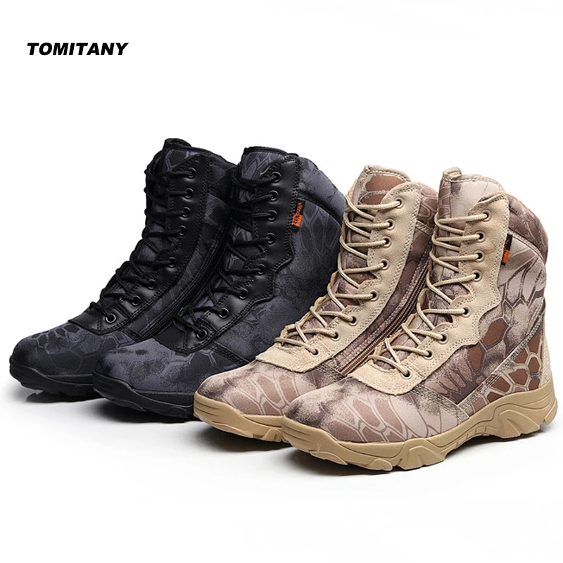 Man Hiking Outdoor Shoes Waterproof Camo Zipper Military Tactical Army Boot Men Climbing Trekking Camping Sneaker Shoe