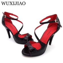 WUXIJIAO/Новинка года; цвет красный, черный; женская обувь для латинских танцев из искусственной кожи с текстурой крокодила; обувь на высоком каблуке; сандалии для сальсы; вечерние туфли для выступлений