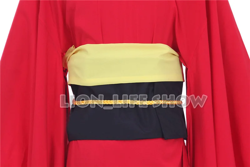 Japan Traditional Women Ryougi Shiki Red Furisode Kimono Cosplay Costume Set