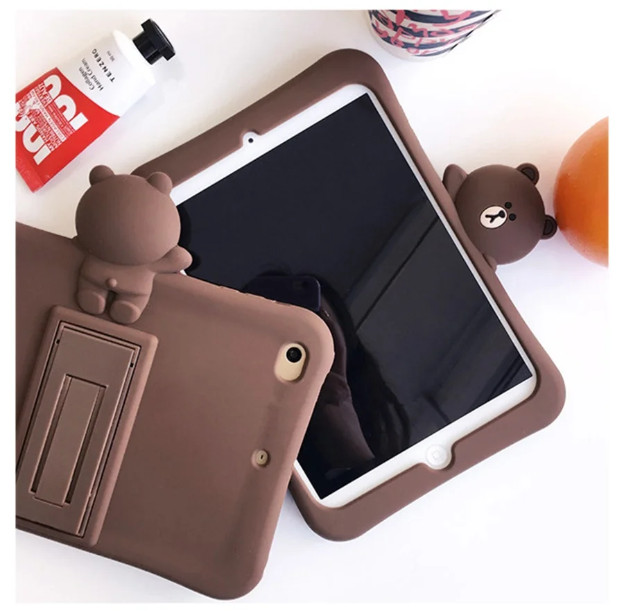 

Silica gel case Bear bracket Tablet Case For iPad Pro 9.7" 10.5 Air Air2 Mini 1 2 3 4 Case for New iPad 9.7 2017 Soft shell