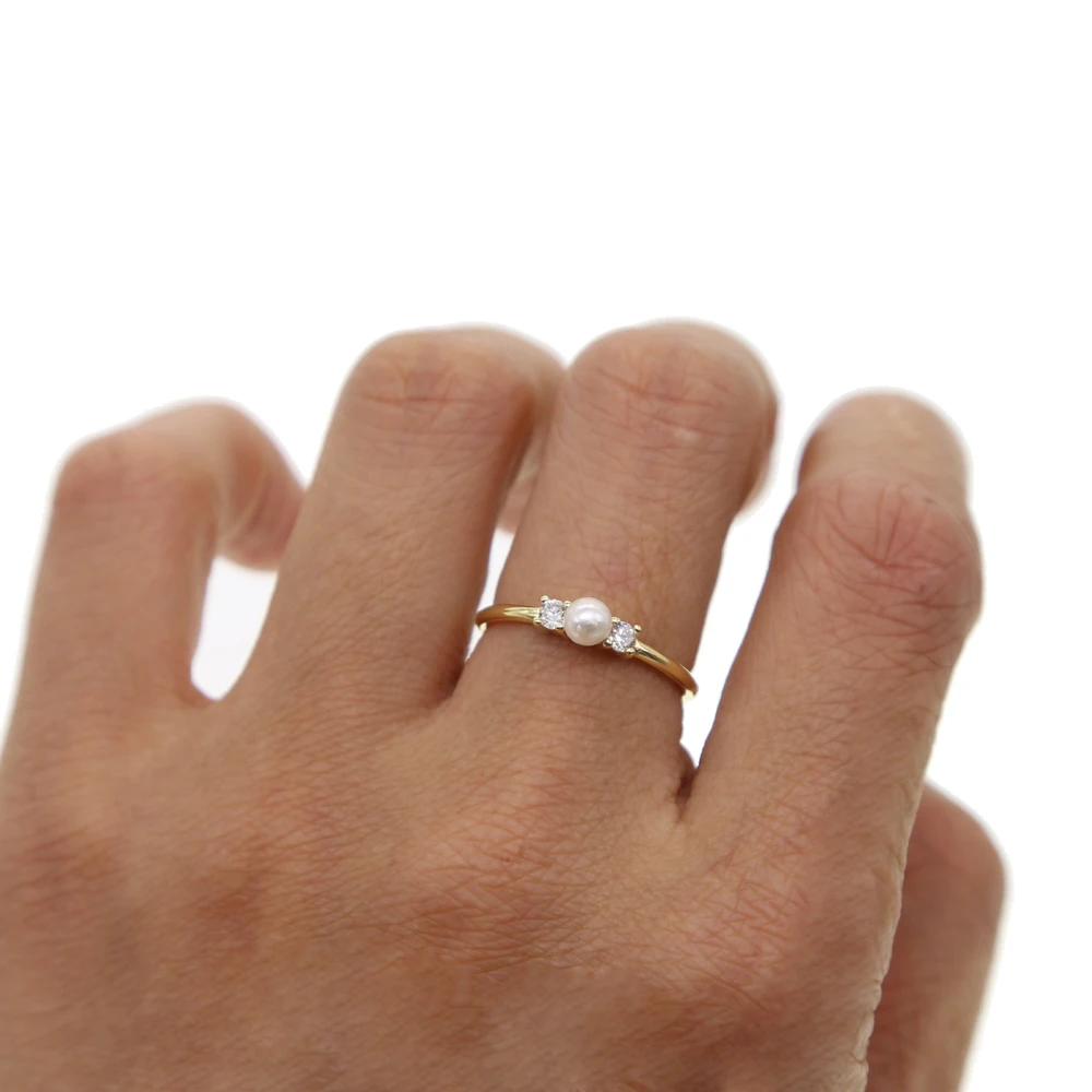 

2019 Top sale genuine 100% 925 Sterling Silver White Pearl Ring for Women cute girl Elegant fashion tiny CZ Wedding Jewelry Ring
