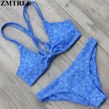 

ZMTREE Brand Swimsuit Bandage Bikini Set Women Cross Back Bikini Set Top Low Waist Swimwear Maillot De Bain Sexy Bikini 2017