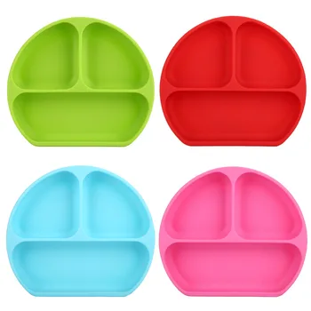 

Baby Dishes Children's Creative Section Smiling Silicone Plate With Suction Cup Strong Sticky Divided Silicone Food Plate