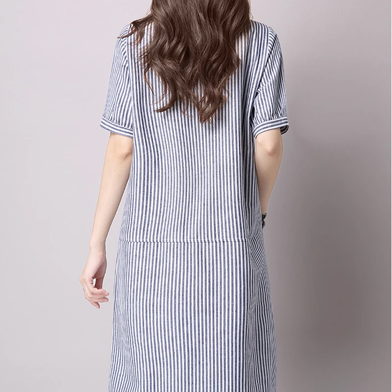 Женское свободное платье из хлопка и льна с коротким рукавом|vestido de festa|linen dresscotton