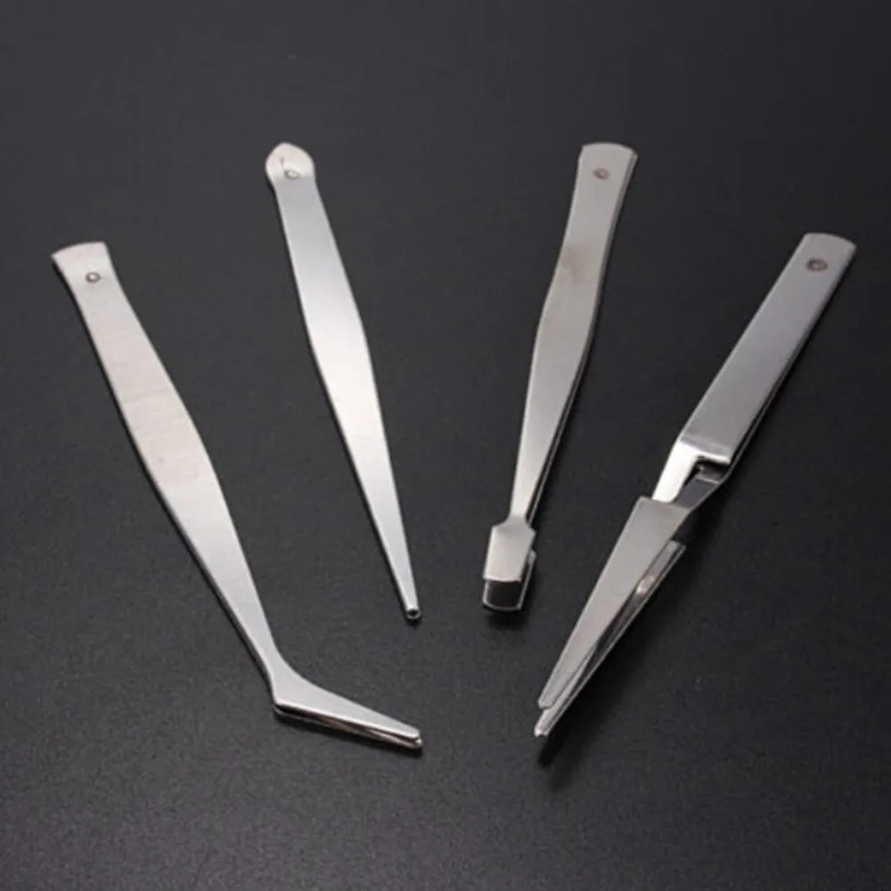 4PCS Tweezer Nail Art Stainless Steel Curved Straight Tool Forceps ...