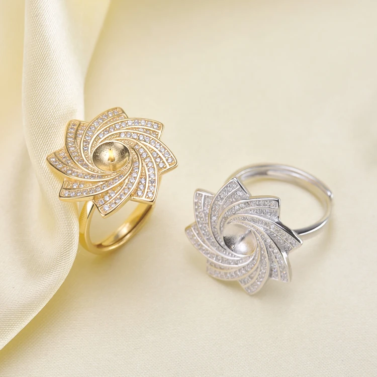 

New Classic Adjustable Rings Settings Women DIY Pearl Rings Jewelry Findings&Components S925 Silver Simple Design Rings Charm