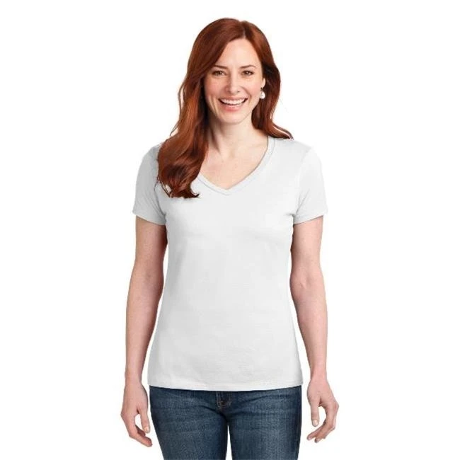 Hanes S04V Ladies Nano-T Cotton V-Neck T-Shirt White - Large