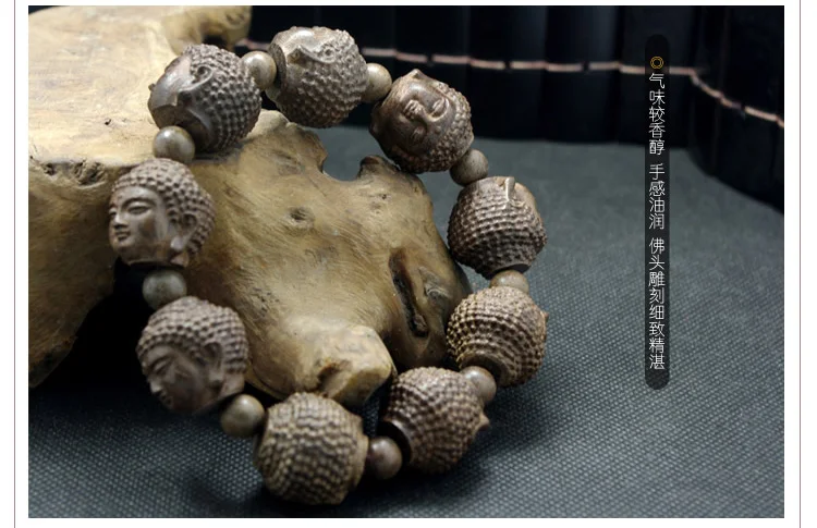 Китайский браслет Будды, браслет Будды, Мужской деревянный браслет с головой Будды