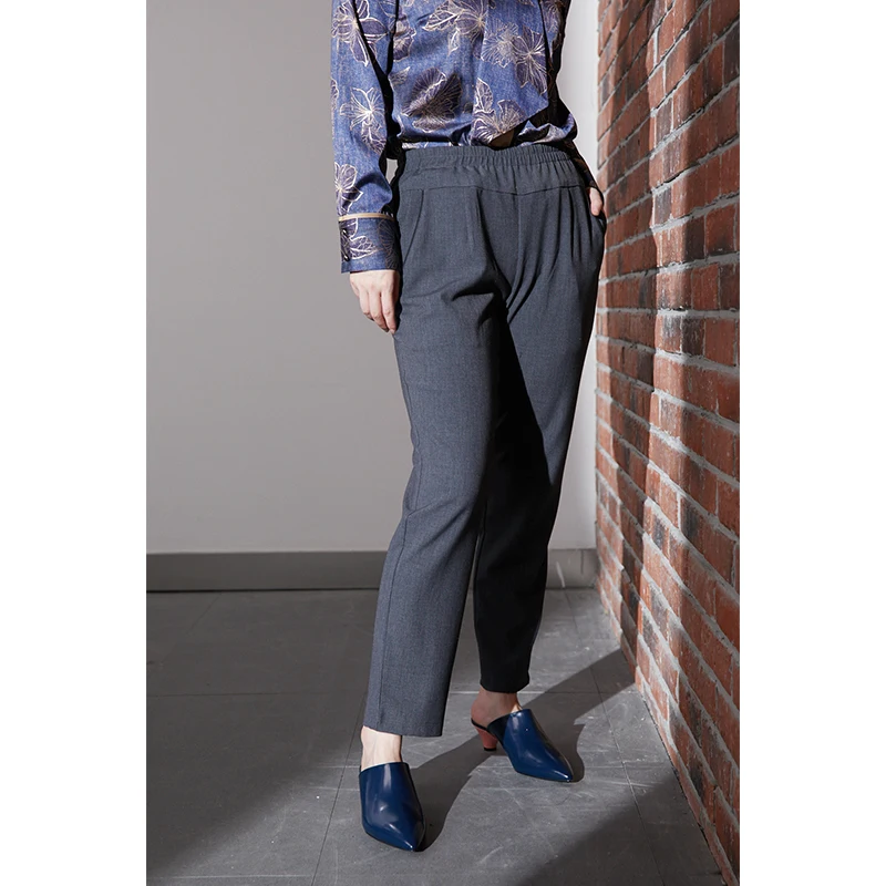 Women Casual Pants Fashion Trousers Office Lady Solid Elastic High Waist Pantin Pants & Capris