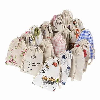 

50pcs Cotton Linen Printed Pouch Gift Bags For Wedding Christmas Candy Cookies Soap Packing Sack Holder Jewelry Packaging Bag