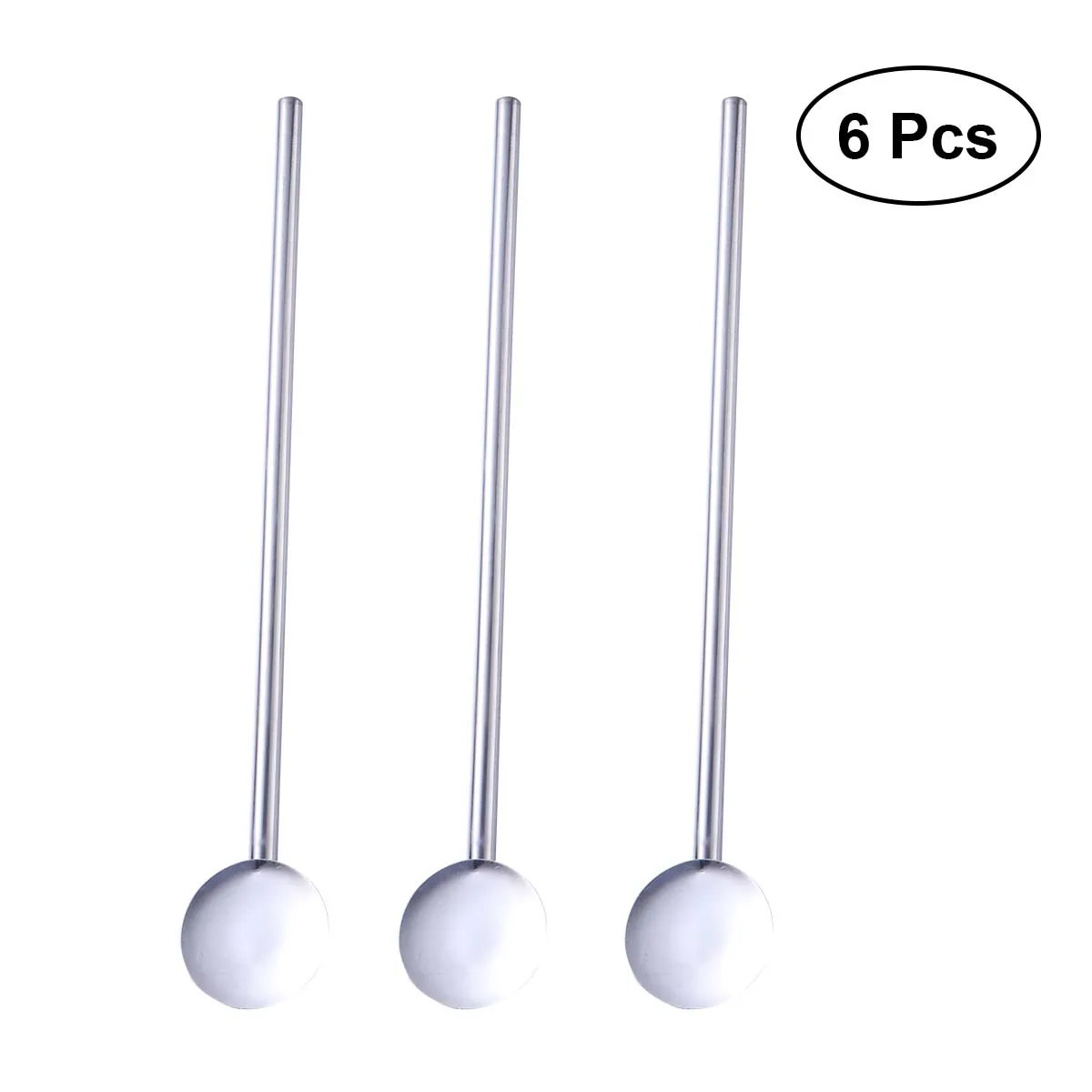 

6 Pcs/Pack Round Shape Stainless Steel Spoon Straw Reusable Durable Washable Cocktail Spoons Straws for Party Dessert Shop Home