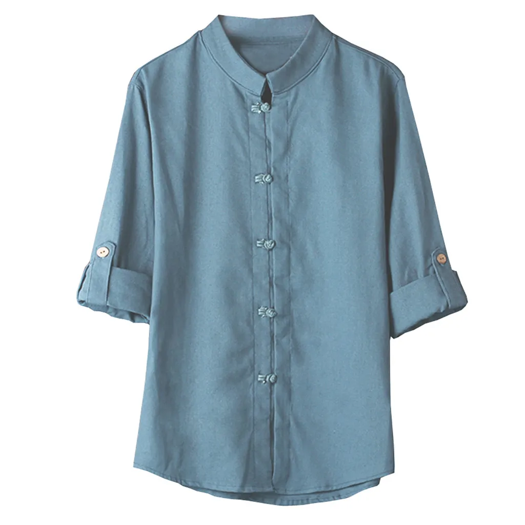 2018 جديد أزياء الساخن الرجال الكلاسيكية النمط الصيني الكونغ فو قميص قمم تانغ دعوى 3/4 كم الكتان بلوزة عالية الجودة الراحة c0409