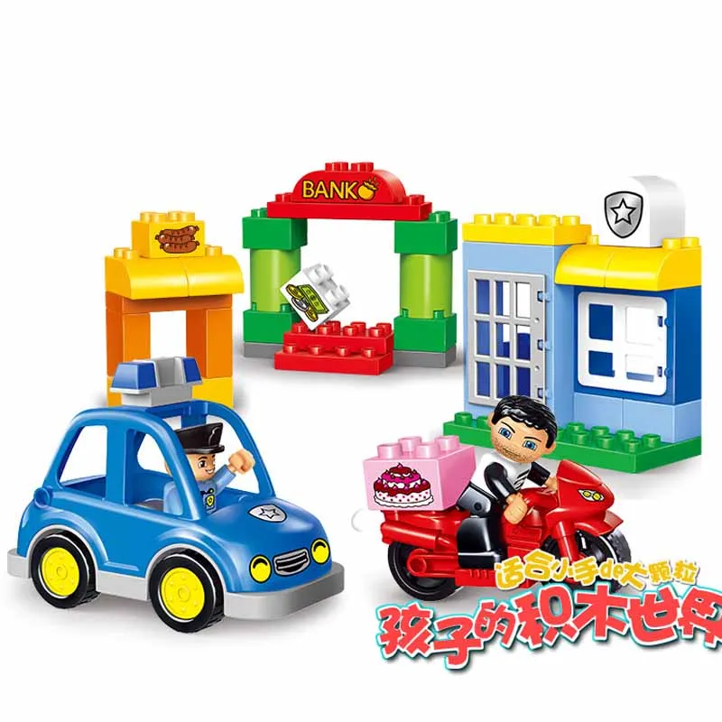 

41pcs Large particles City Police Station Car DIY Building Blocks Bricks Educational Baby Toys Compatible Duplo