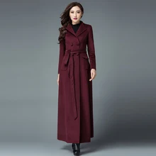 2017 New Fashion Winter Women’S Double Breasted Wool Coat Plus Size Long Trench Coat Black / Red / Purple Color S-4XL