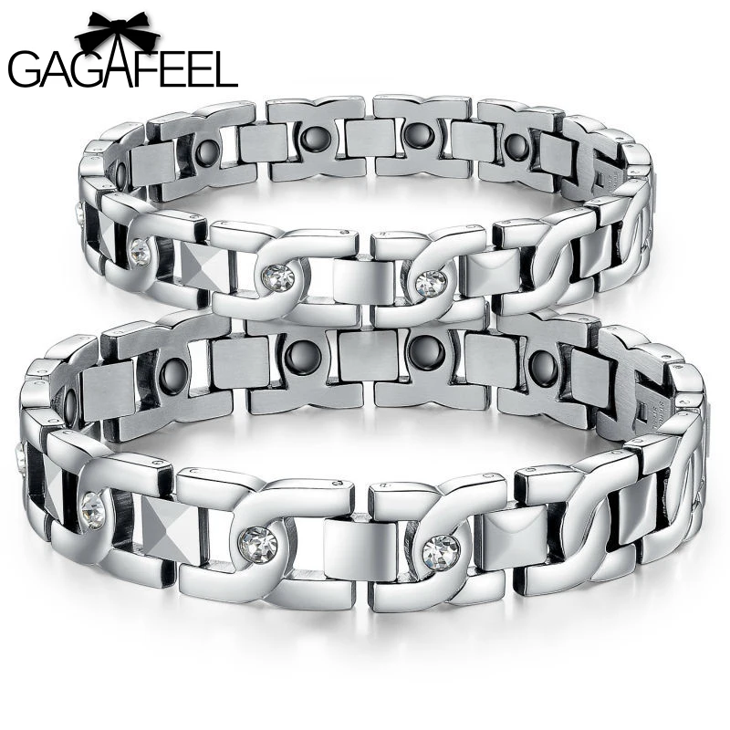 

GAGAFEEL Couple Bracelet Jewelry For Women Men Titanium Steel Bracelet Health Magnetic Bracelet Zircon Crystal Bangle Lover Gif