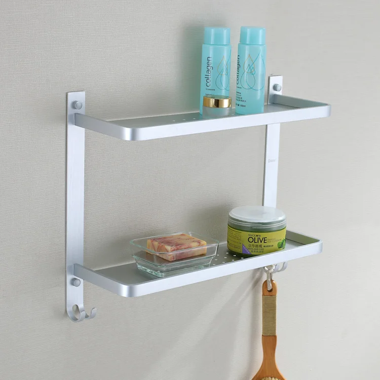 412mm Aluminum 2 tier bathroom wall shelf shower caddy storage rack