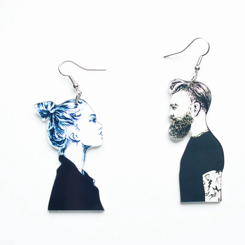 

2019 Korean personality men and women characters cp asymmetric long dangle acrylic earrings fashion ear hook women jewelry