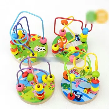 

New Kids Toddler Baby Candy Color Wooden Toy Mini Around Beads Wire Maze Educational Game Toy AR toy