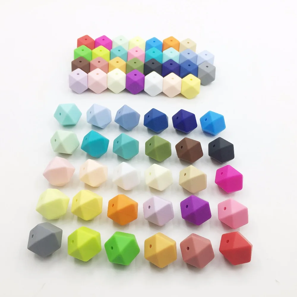 

Silicone Geometric Candy Color Beads 50PC 17mm Silicone Teething Hexagon beads For Baby Teether BPA Safe Loose Beads