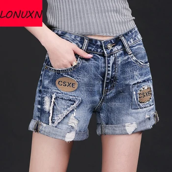 

high quality Fashion Vintage Summer Vintage Ripped Hole Fringe Denim Shorts Women Casual Pocket Jeans Shorts Gril Hot Shorts