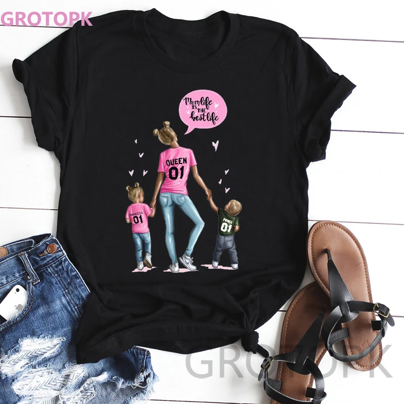 Футболки с надписью «Mother's Love», супер мама, лето, забавная футболка, женская черная футболка, корейская модная одежда, уличная одежда, модный топ