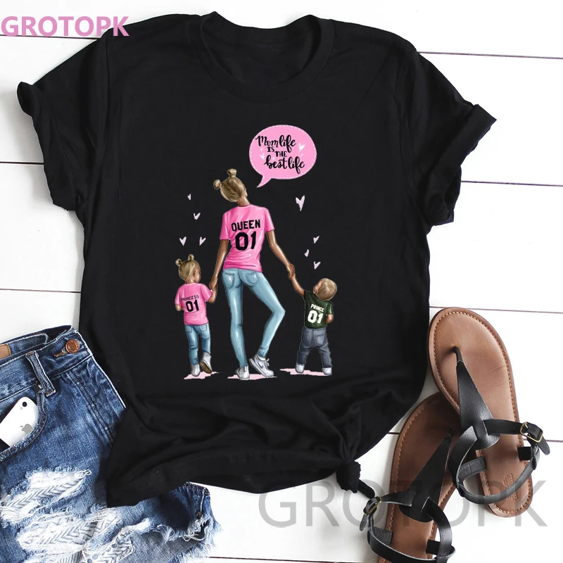 

Mother's Love T Shirts Super Mama Summer 2019 Funny T Shirt Women Black T-shirt Korean Fashion Clothing Streetwear Vogue Top