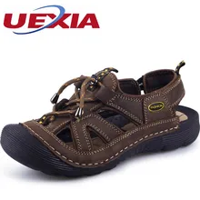 2017 New Summer Leather Zapatos Men Sandals Outdoor Flats Beach Shoes Toe protection Slippers Zapatillas Breathable High Quality